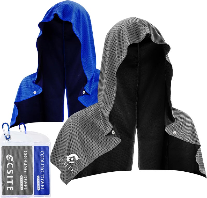 CASITE 2 Pack Cooling Hoodie Towels, Instant Cooling Towels for Neck and Face, UPF 50 Sun Protection, Ice Towel for Hot Weather, Head Towel for Sports, Camping, Cycling & More Activities - Image 1